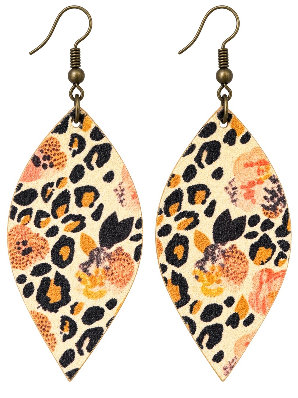 Leopard Floral Faux Leather Leaf Drop Earrings Boho Statement Earrings